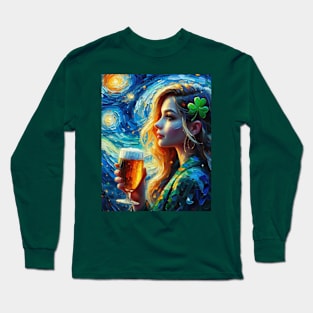 Irish Girl in Starry Night Long Sleeve T-Shirt